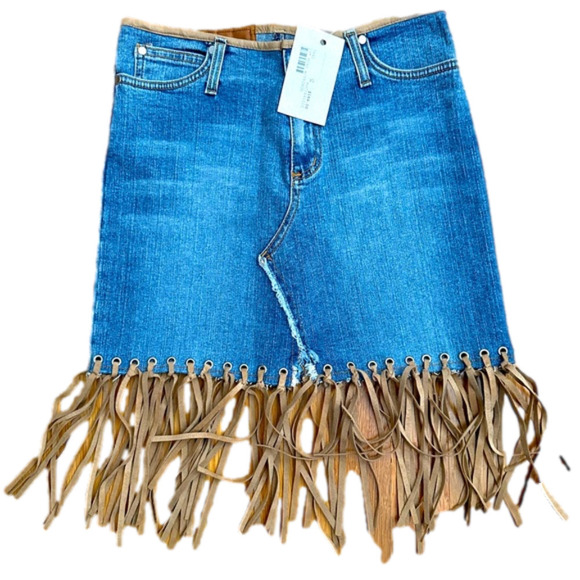 NWT ROCK & Republic denim skirt with fringe size S - Picture 1 of 4